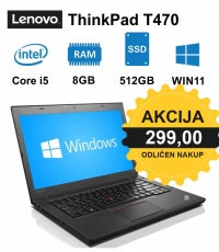 AKCIJA Lenovo ThinkPad T470 i5-7300U | 8GB DDR4 | 256GB SSD | NO ODD | 14,1" | 1920 x 1080 (Full HD) | RABLJEN