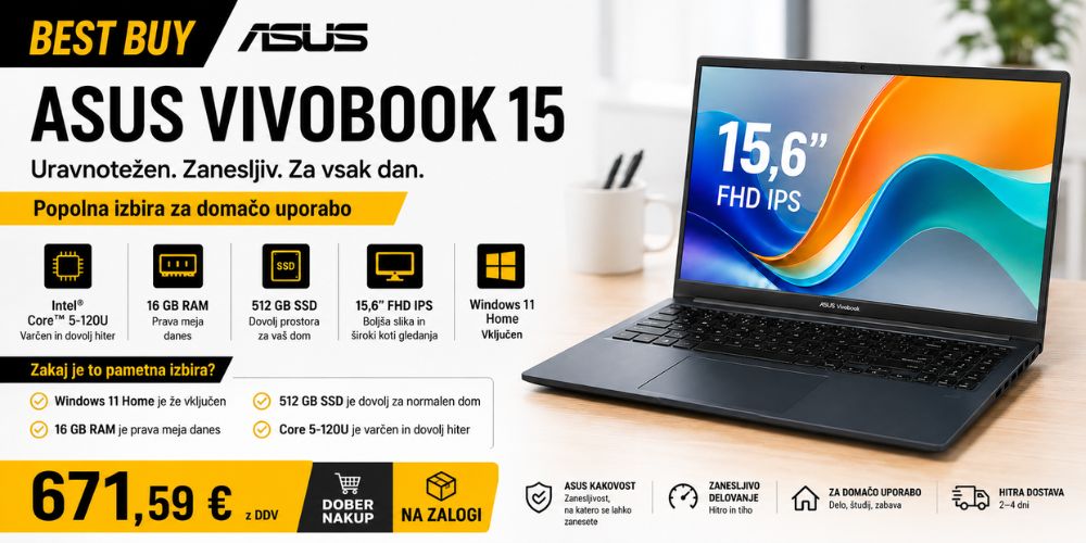 Prenosnik best buy Asus 39,6 cm (15,6″) Vivobook 15 1920×1080 IPS 250nit Core 5-120U/16GB/512GB/BL/FP/Intel Graphics/Win11Home